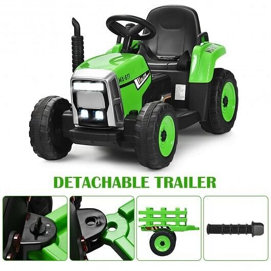 12V Ride-On Tractor with 3-Gear Shift and Ground Loader for Kids Ages 3+ Green Trend Times 5