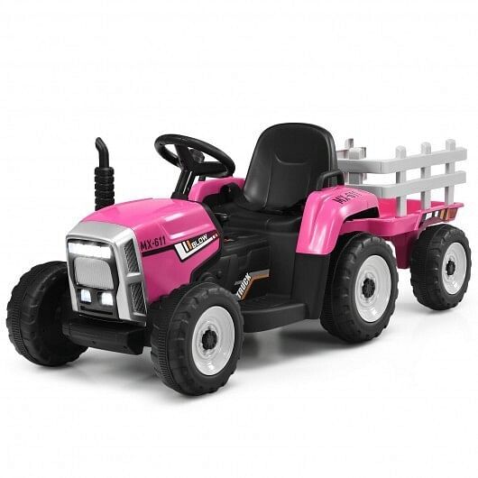12V Ride-On Tractor with 3-Gear Shift and Ground Loader for Kids 3+ Years Pink Trend Times 0