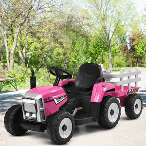 12V Ride-On Tractor with 3-Gear Shift and Ground Loader for Kids 3+ Years Pink Trend Times 1