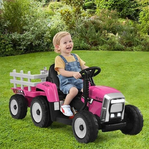 12V Ride-On Tractor with 3-Gear Shift and Ground Loader for Kids 3+ Years Pink Trend Times 2