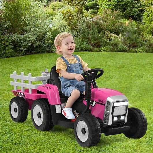 12V Ride-On Tractor with 3-Gear Shift and Ground Loader for Kids 3+ Years Pink Trend Times 2