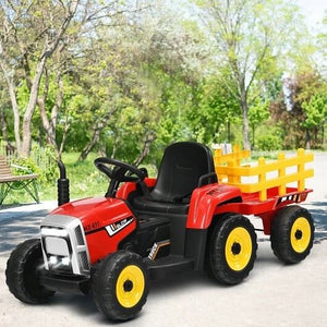 12V Ride-On Tractor with 3-Gear Shift and Ground Loader for Kids 3+ Years Red Trend Times 1