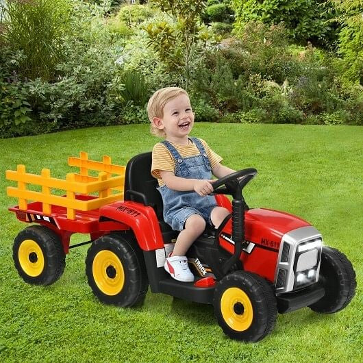 12V Ride-On Tractor with 3-Gear Shift and Ground Loader for Kids 3+ Years Red Trend Times 2