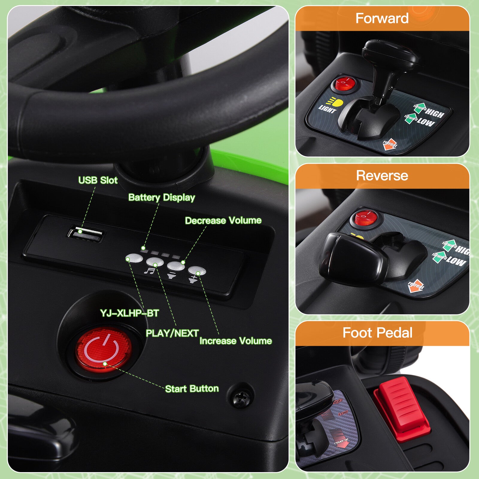 12V Ride-On Tractor with Detachable Trailer Remote Control LED Lights Kids Truck Toy Car Trend Times 7
