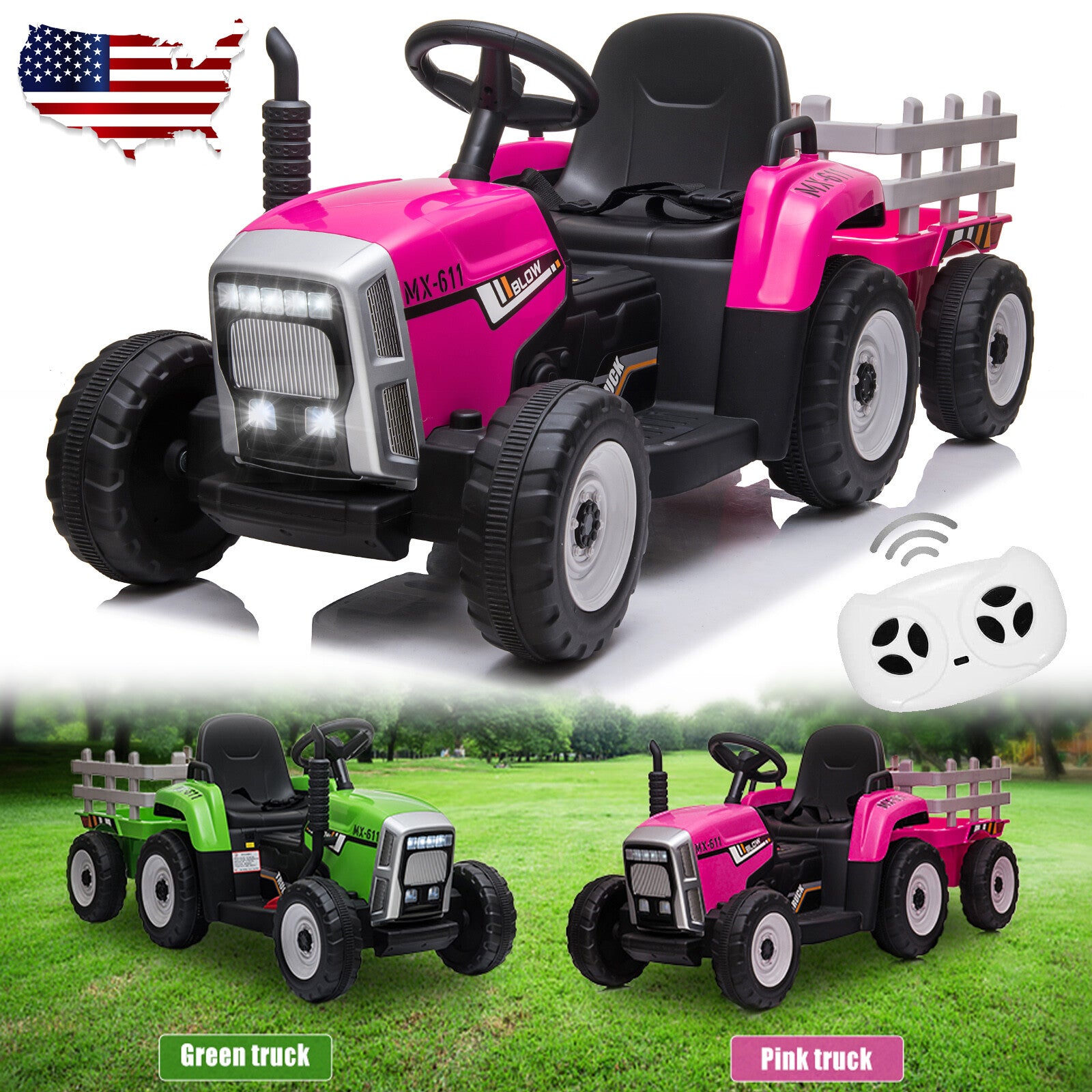 12V Electric Ride-On Tractor with Detachable Trailer for Kids and Toddlers Trend Times 12