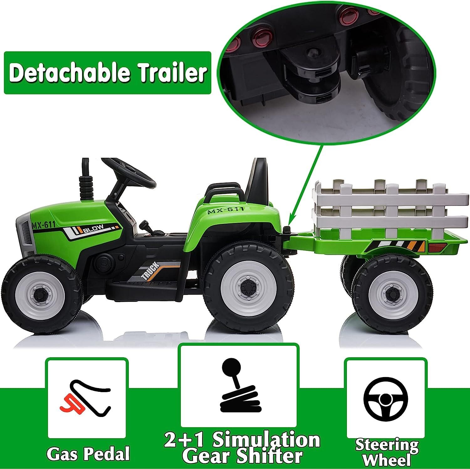 12V Electric Ride-On Tractor with Detachable Trailer for Kids and Toddlers Trend Times 22