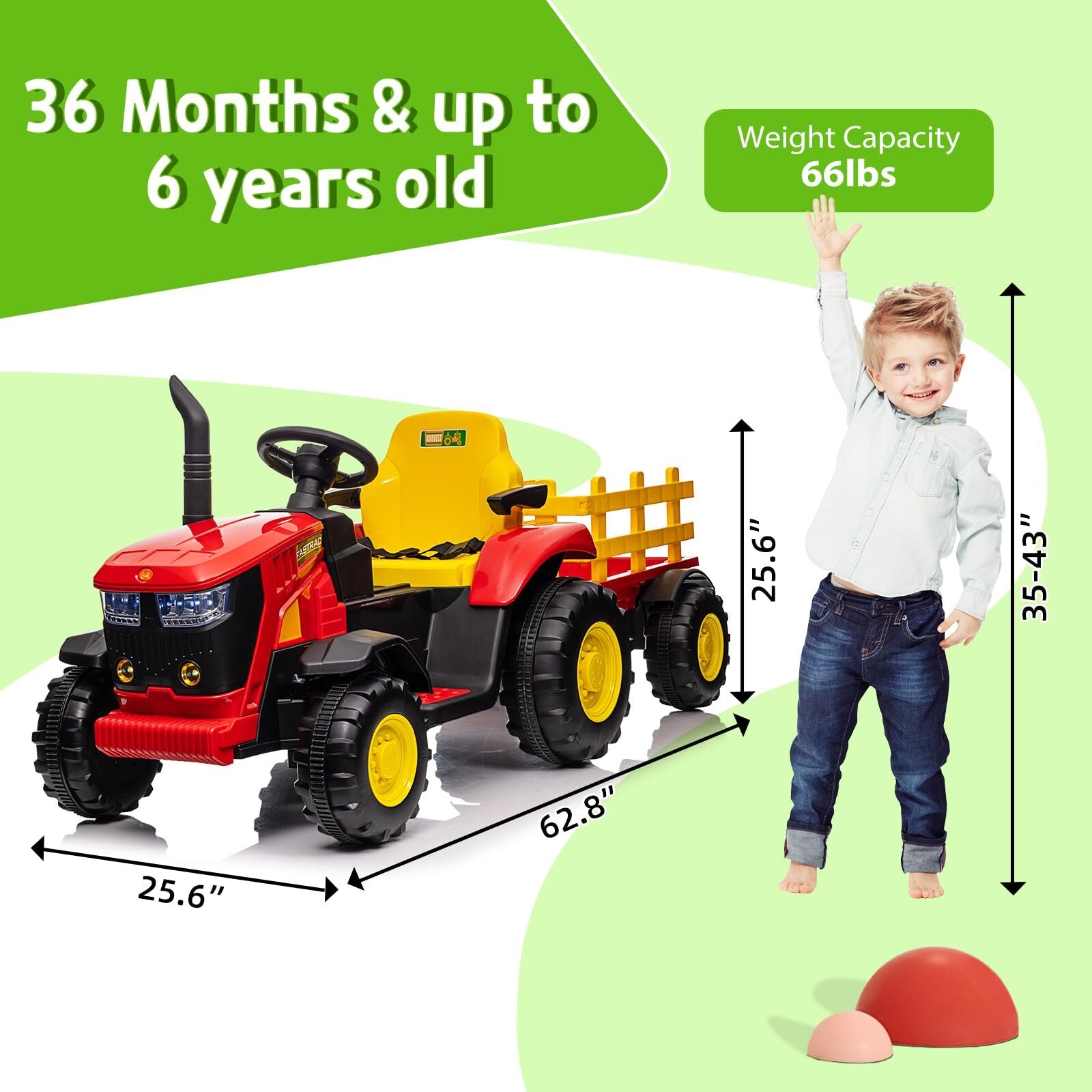 12V Battery-Powered Electric Ride-On Tractor with Trailer and Remote Control Toy Trend Times 7