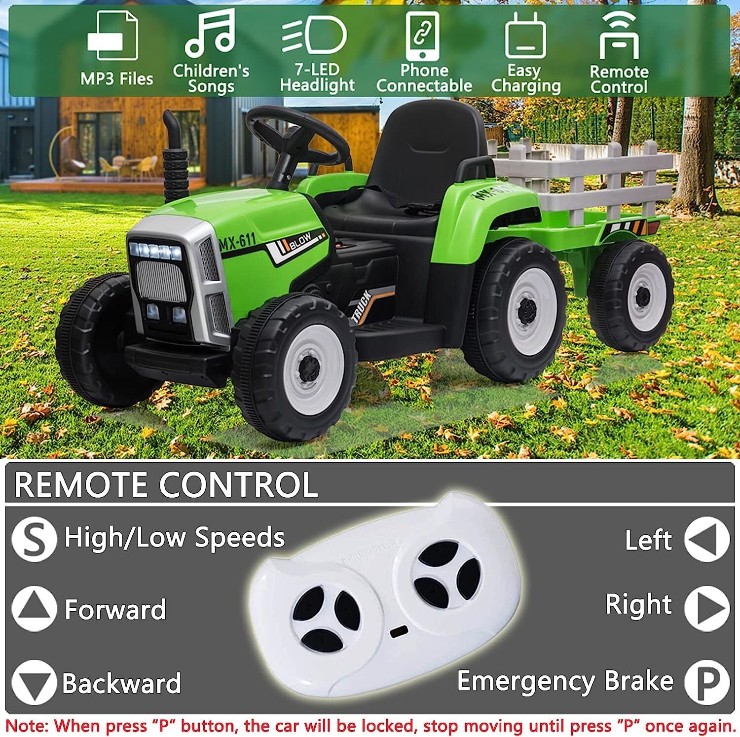 12V Electric Ride-On Tractor with Trailer for Kids and Remote Control Vehicle Toy Trend Times 1