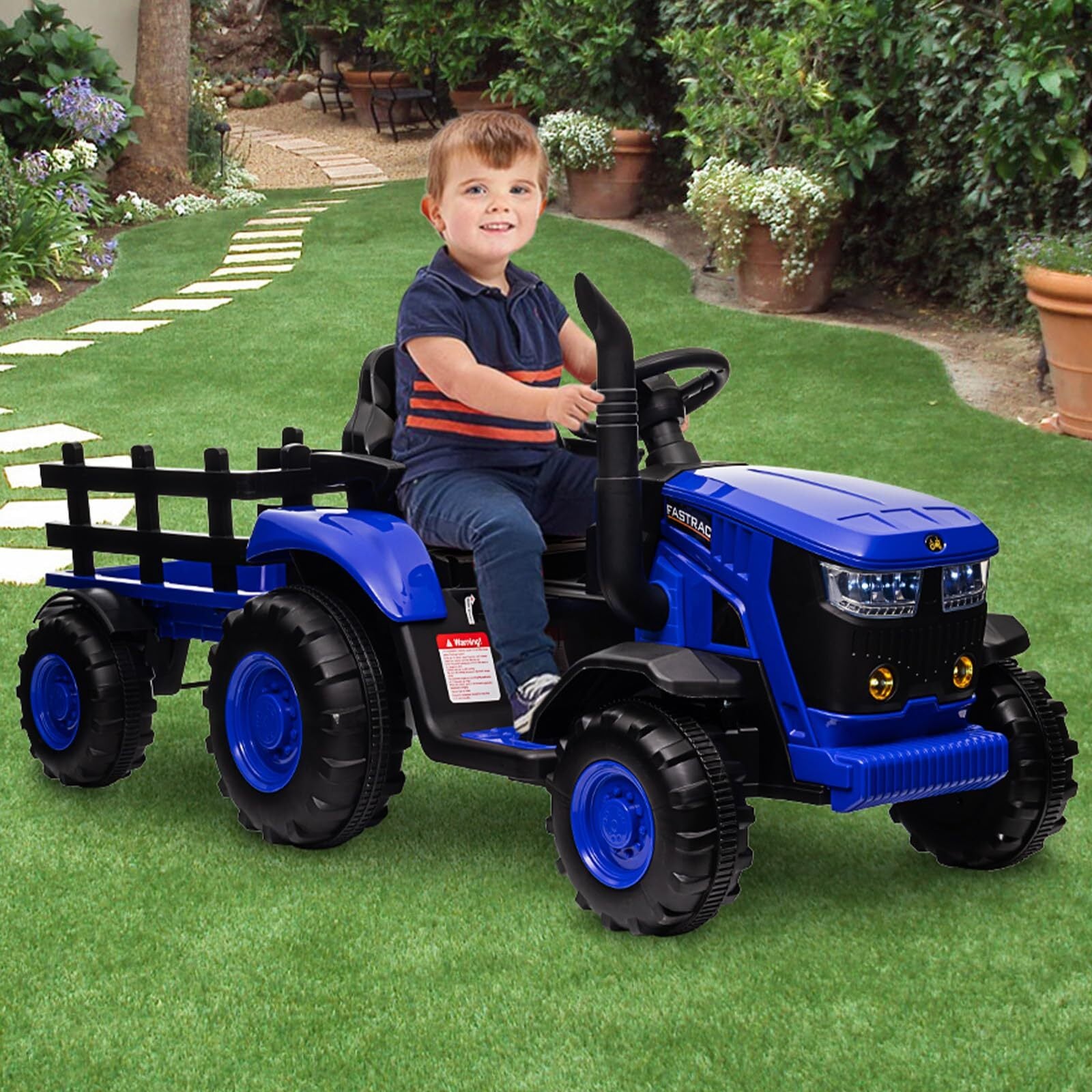 12V Electric Ride-On Tractor with Trailer for Kids LED Lights and Music Trend Times 1