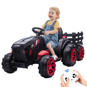 12V Electric Ride-On Tractor with Trailer for Toddlers and Kids Featuring LED Lights Trend Times 2