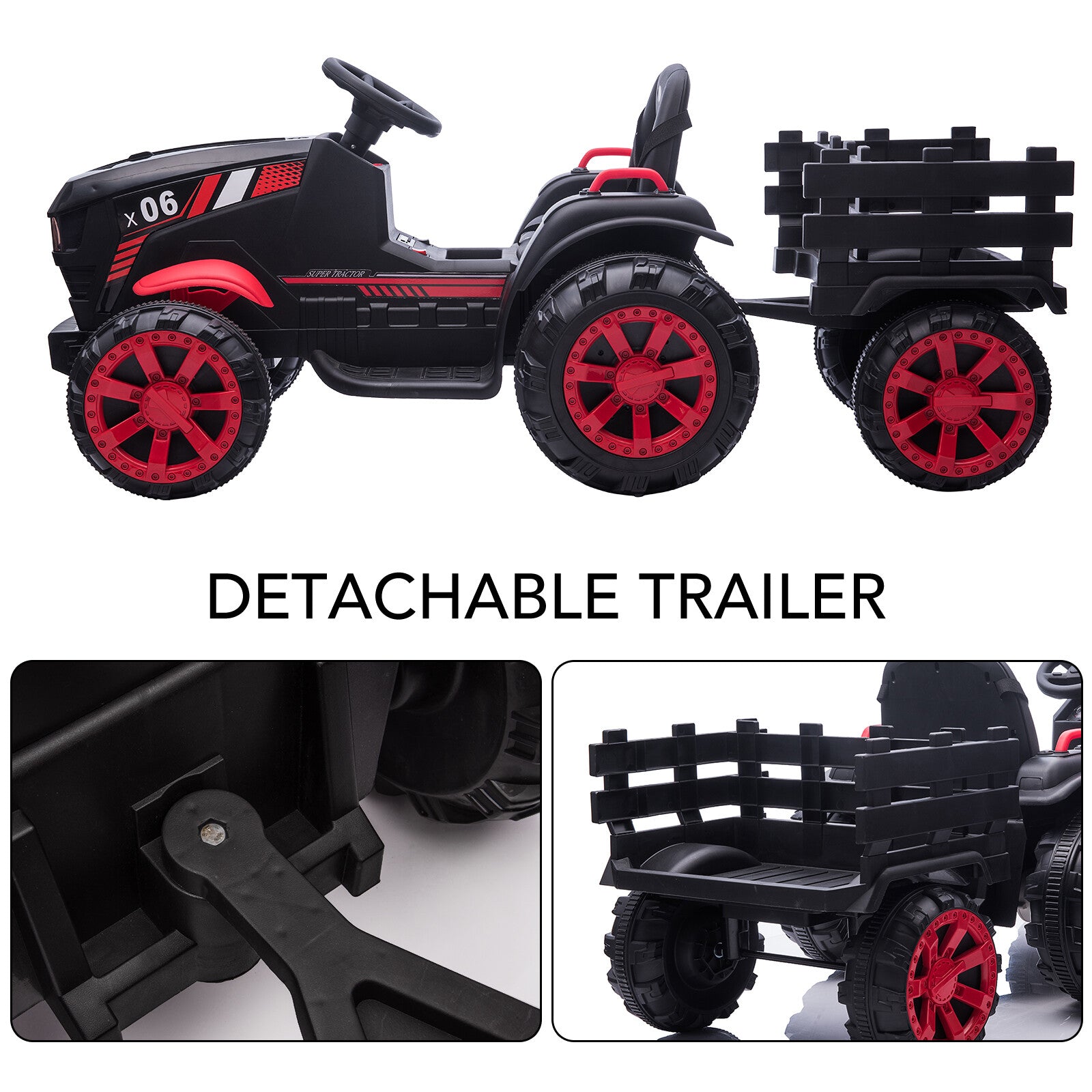 12V Electric Ride-On Tractor with Trailer for Toddlers and Kids Featuring LED Lights Trend Times 4