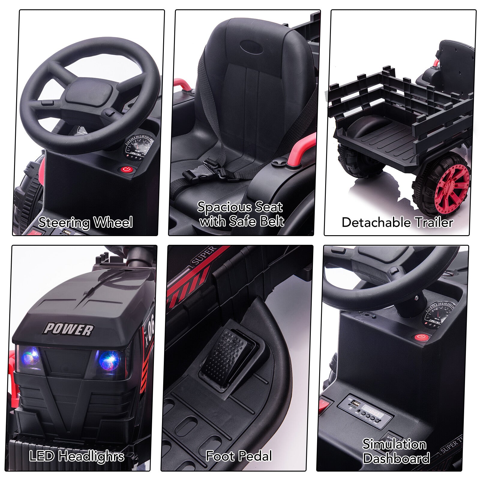 12V Electric Ride-On Tractor with Trailer for Toddlers and Kids Featuring LED Lights Trend Times 5