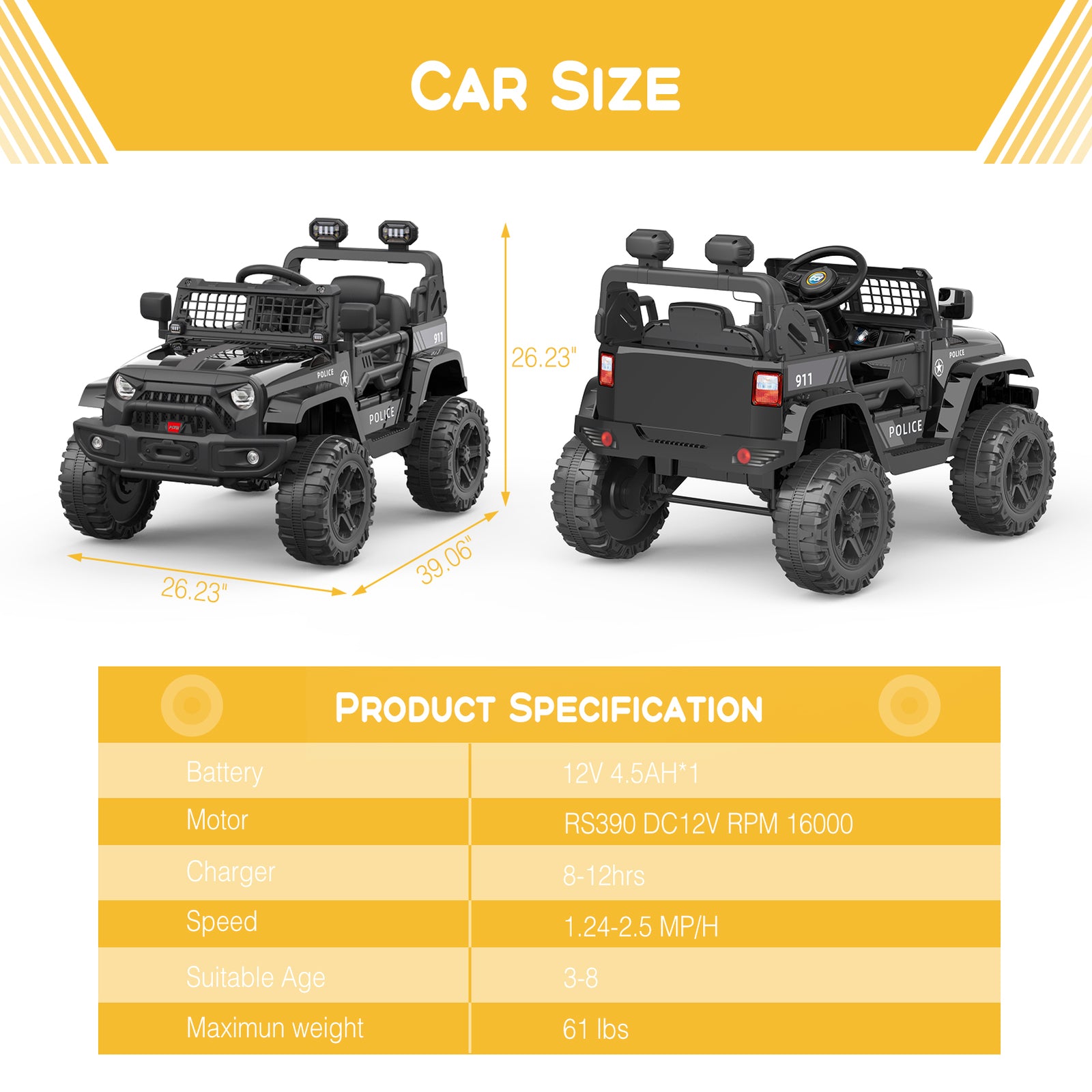 12V Electric Ride-On Truck Car with LED Lights Adjustable Speed 1-Seater Trend Times 9