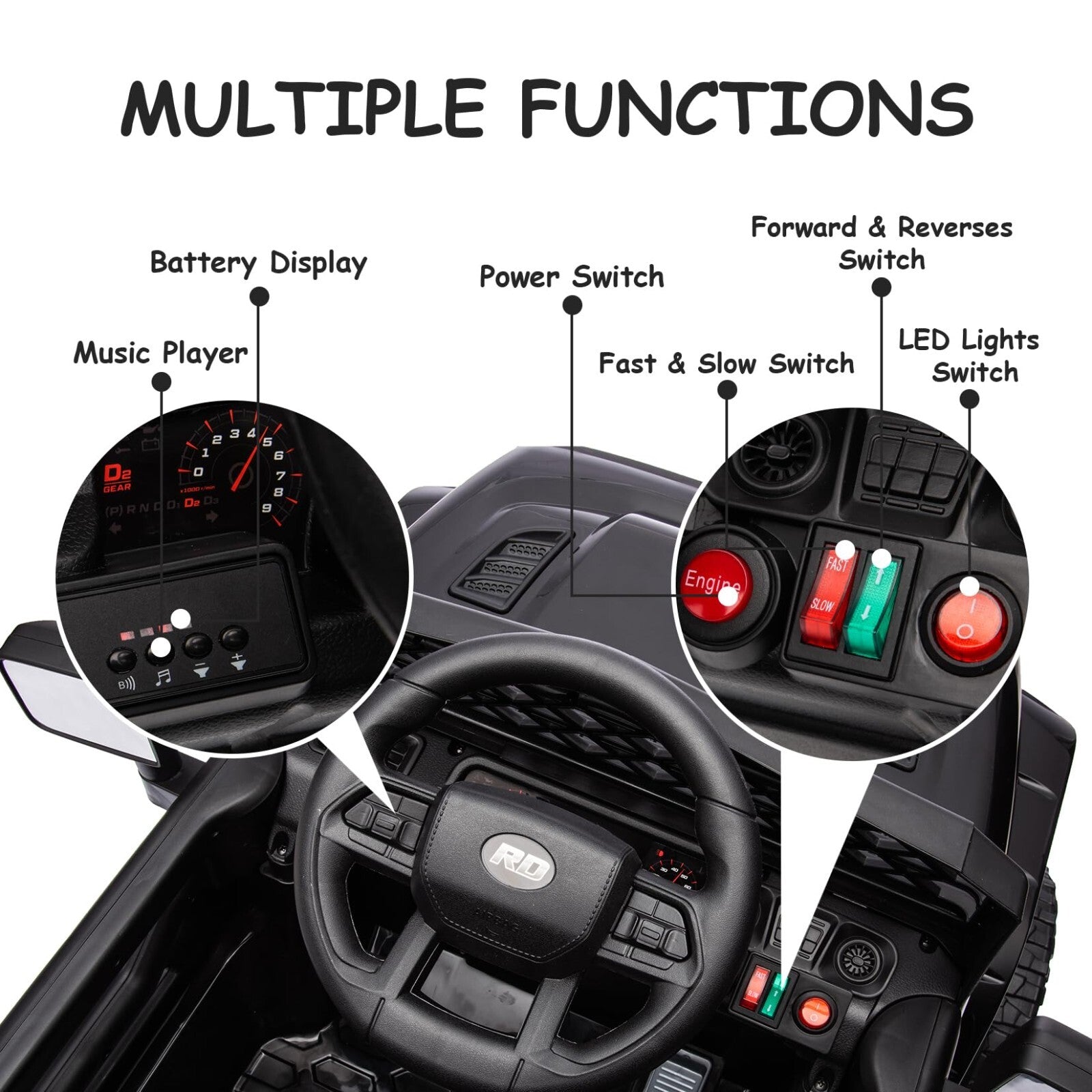 12V Kids Ride-On Truck Car with Remote Control, LED Lights, Music, and Power Wheels Trend Times 3