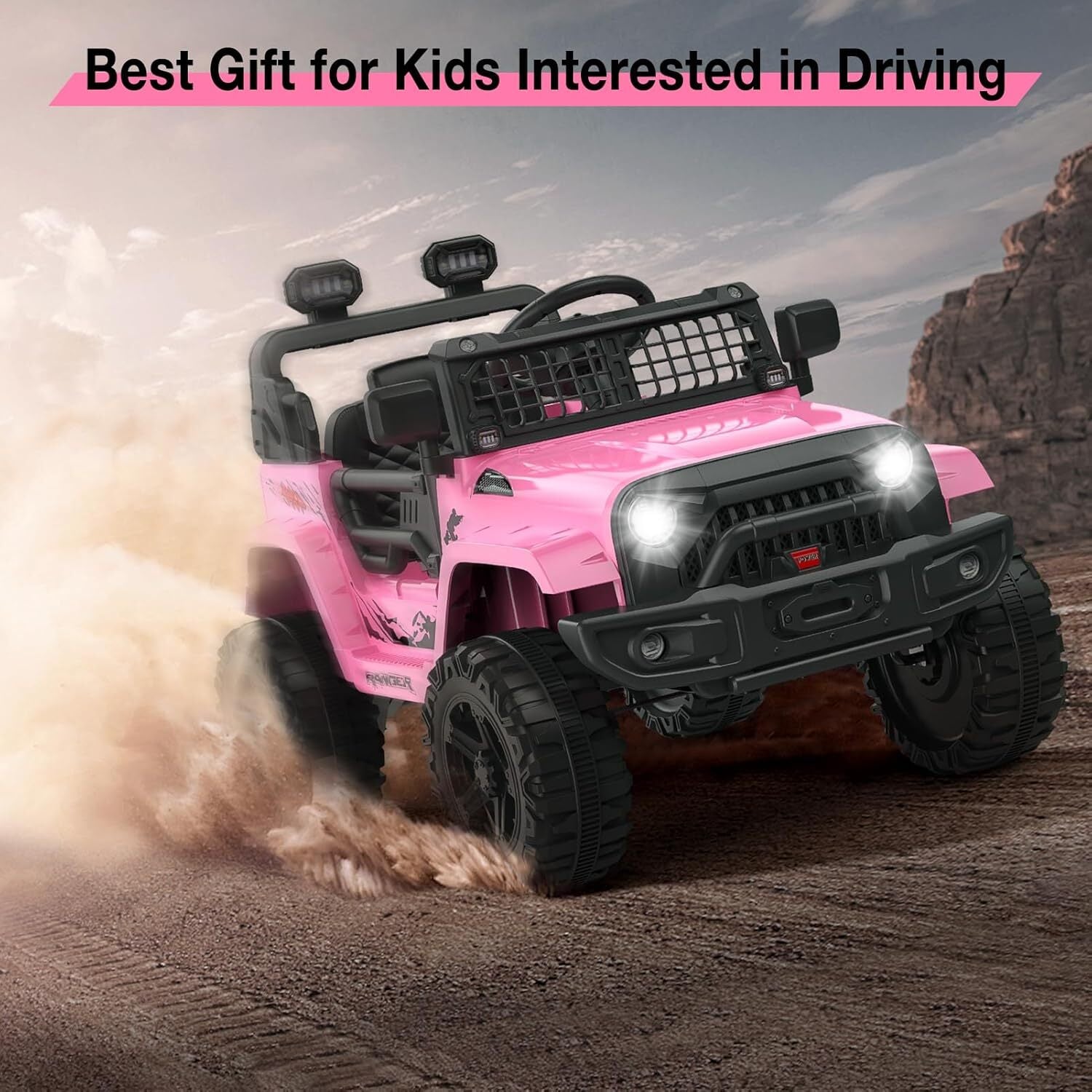 12V Electric Ride-On Truck for Kids with AUX Port, LED Lights, and 2 Speed Settings Trend Times 13