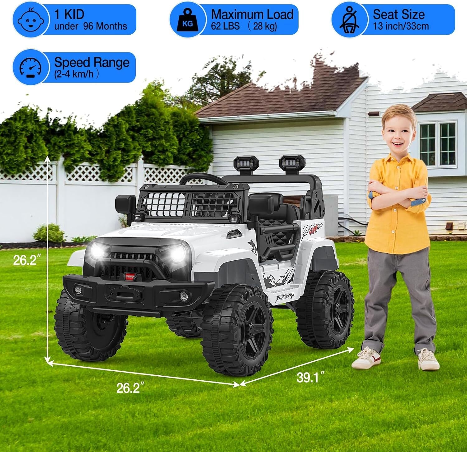 12V Electric Ride-On Truck for Kids with AUX Port, LED Lights, and 2 Speed Settings Trend Times 15