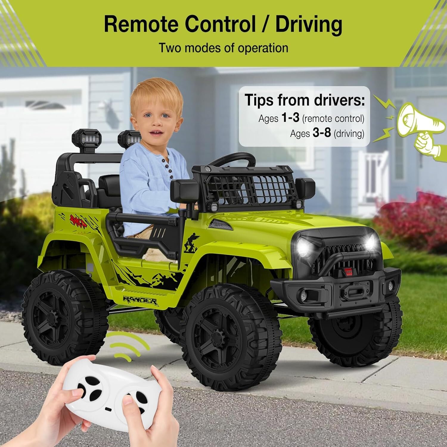 12V Electric Ride-On Truck for Kids with AUX Port, LED Lights, and 2 Speed Settings Trend Times 5