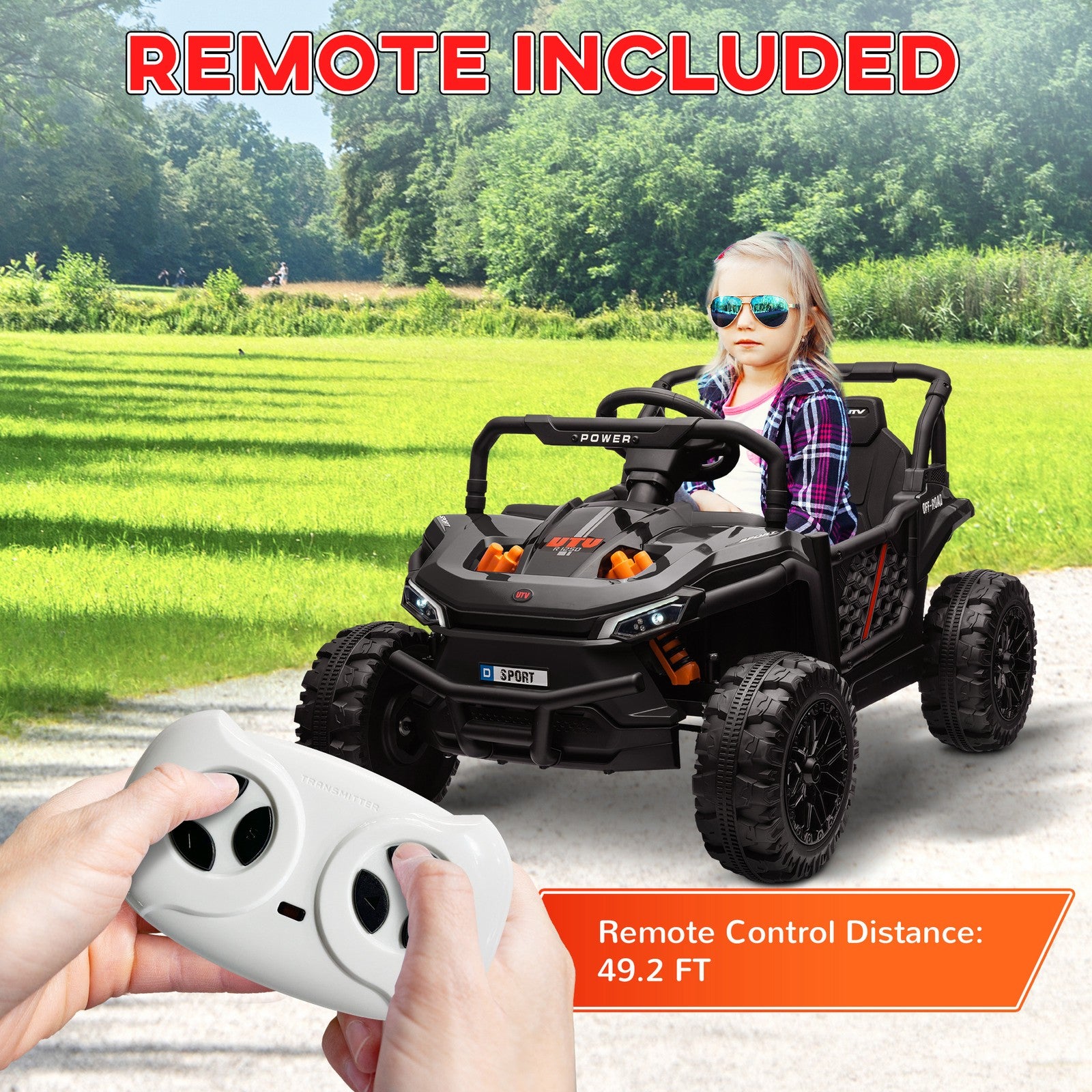 12V Ride-On UTV Truck Toy with 4-Wheel Suspension and Remote Control in Black Trend Times 7