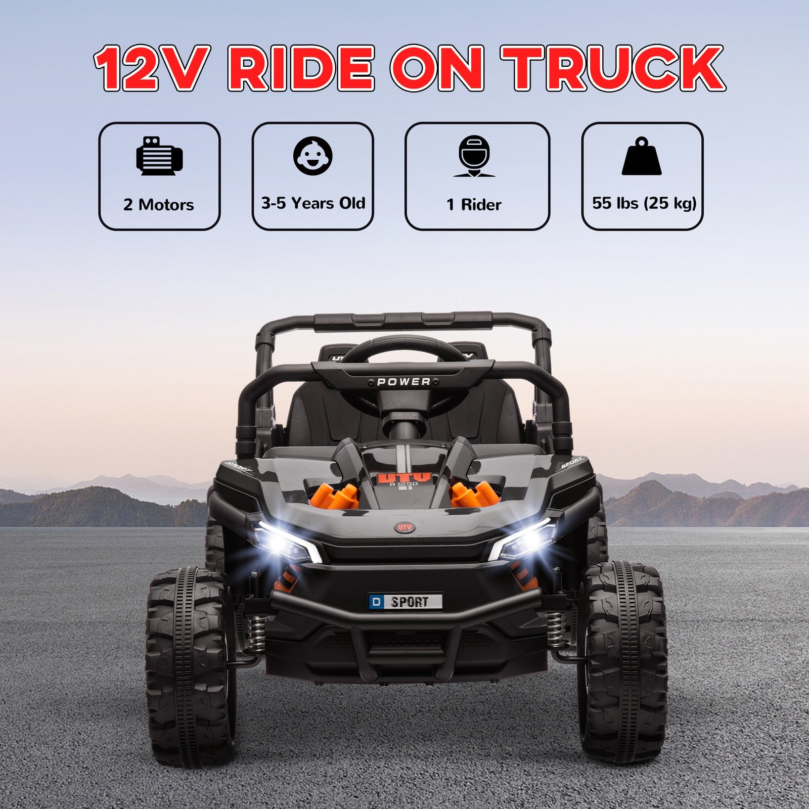 12V Ride-On UTV Truck Toy with 4-Wheel Suspension and Remote Control, Black Trend Times 4