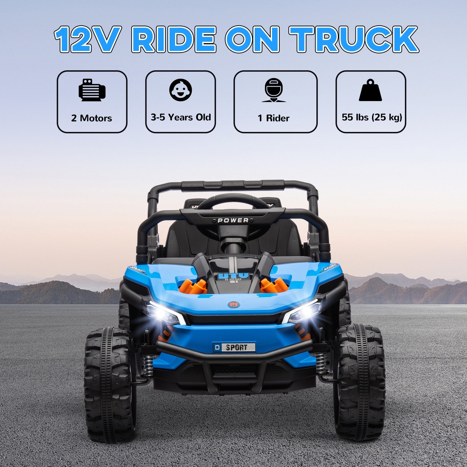 12V Ride-On UTV Truck Toy with 4-Wheel Suspension and Remote Control in Blue Trend Times 4