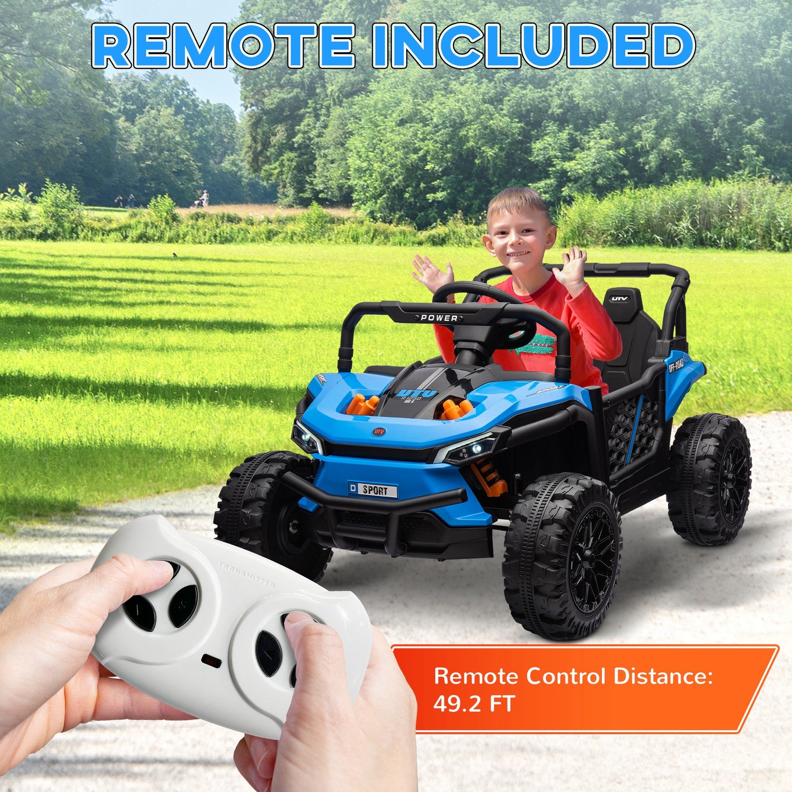 12V Ride-On UTV Truck Toy with 4-Wheel Suspension and Remote Control in Blue Trend Times 7