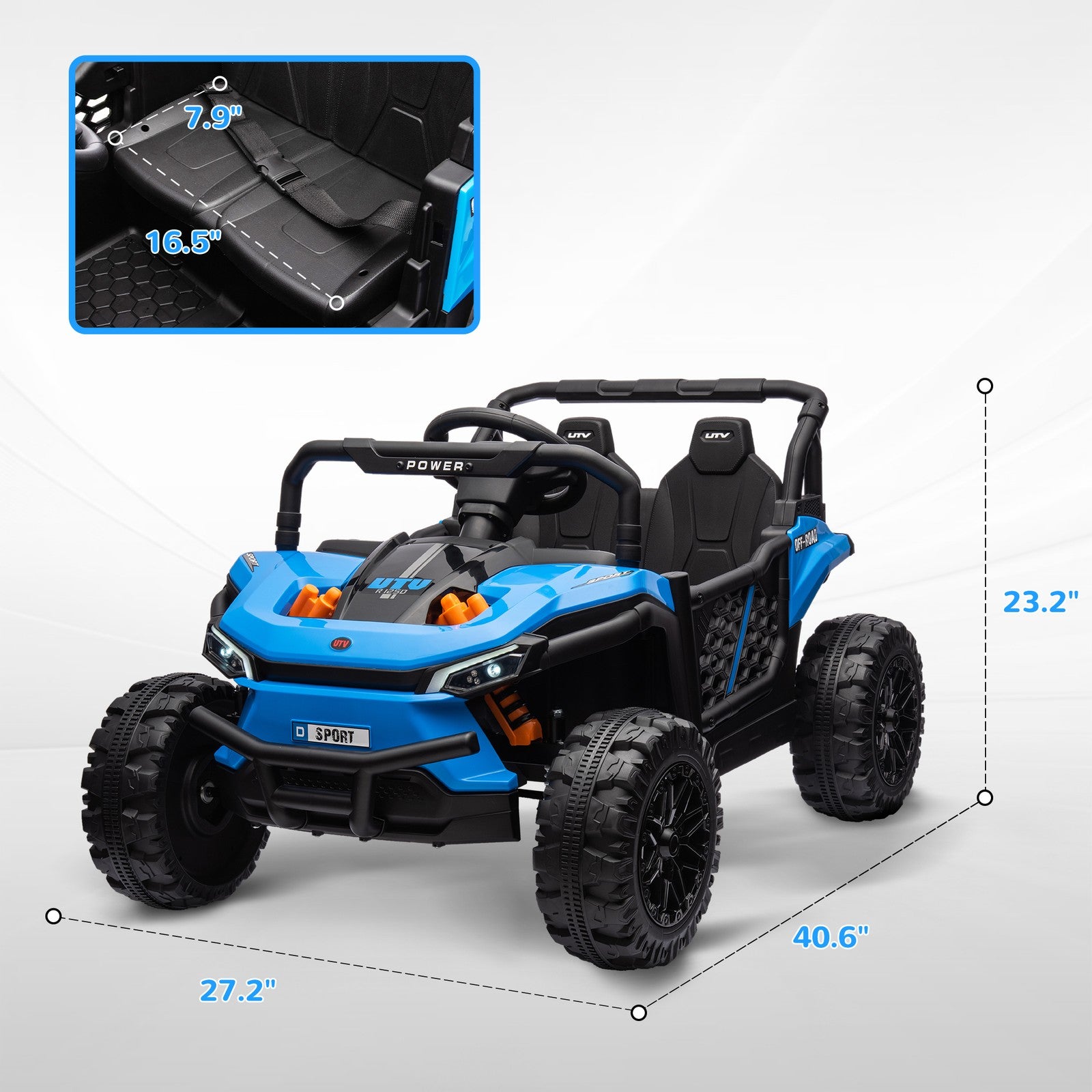 12V Ride-On UTV Truck Toy with 4-Wheel Suspension and Remote Control in Blue Trend Times 2