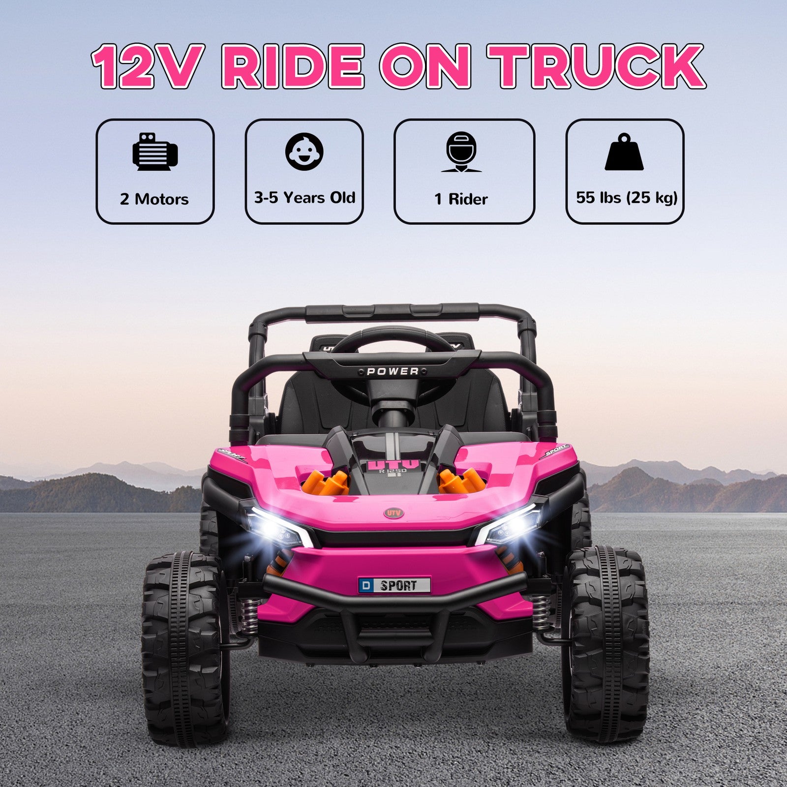 12V Pink Ride-On UTV Truck Toy with Remote Control and 4-Wheel Suspension Trend Times 4
