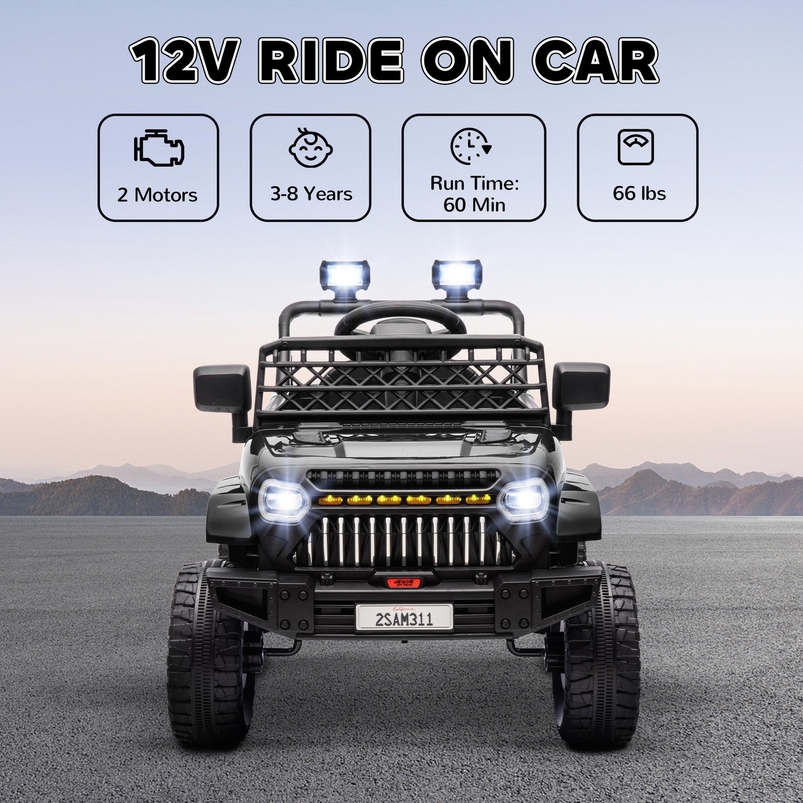 12V Ride-On Truck with Spring Suspension and Remote Control, Black Trend Times 4