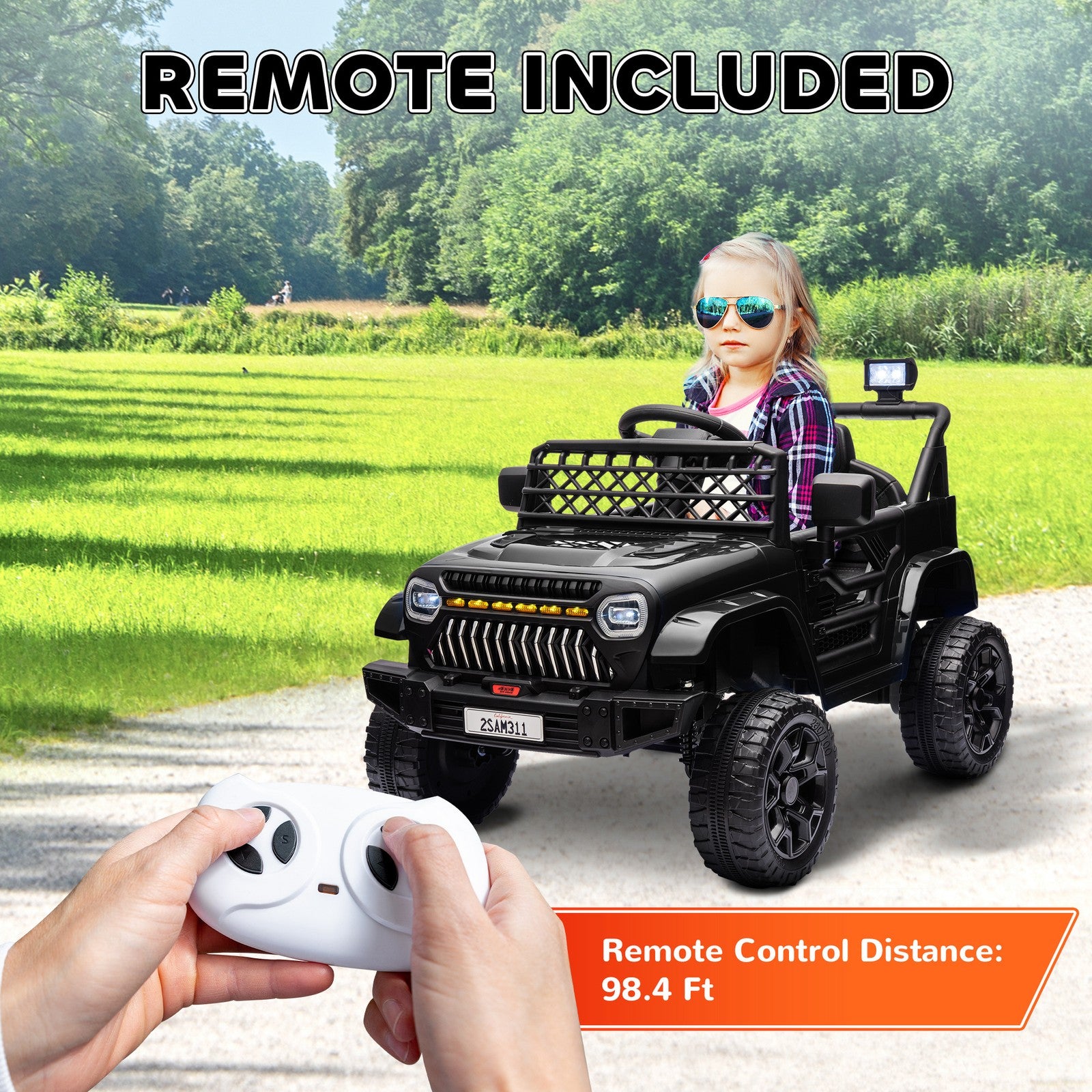 12V Ride-On Truck with Spring Suspension and Remote Control, Black Trend Times 7