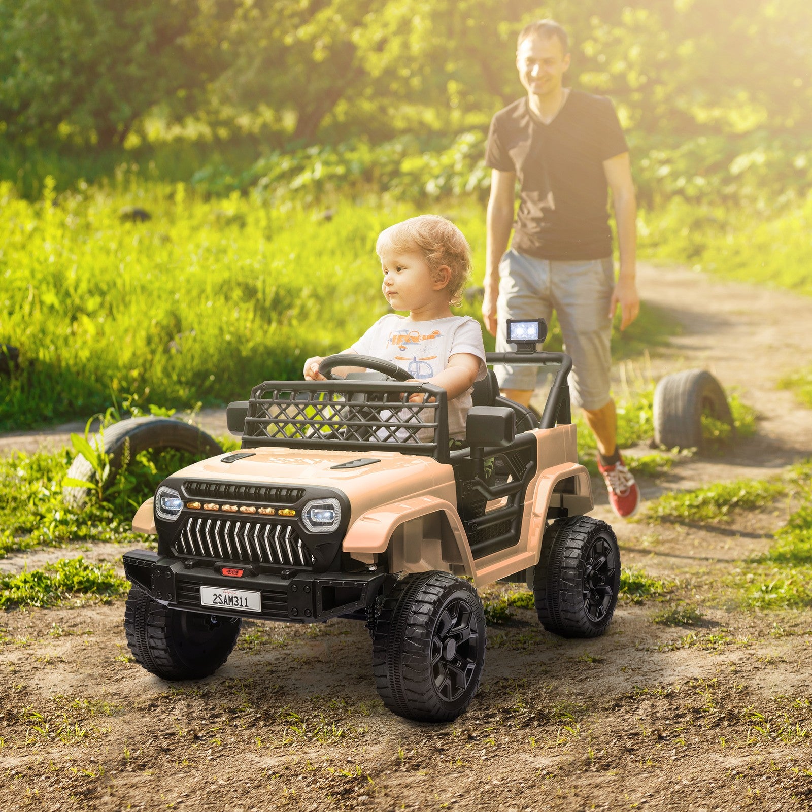 12V Ride-On Truck with Spring Suspension and Remote Control in Khaki Trend Times 0