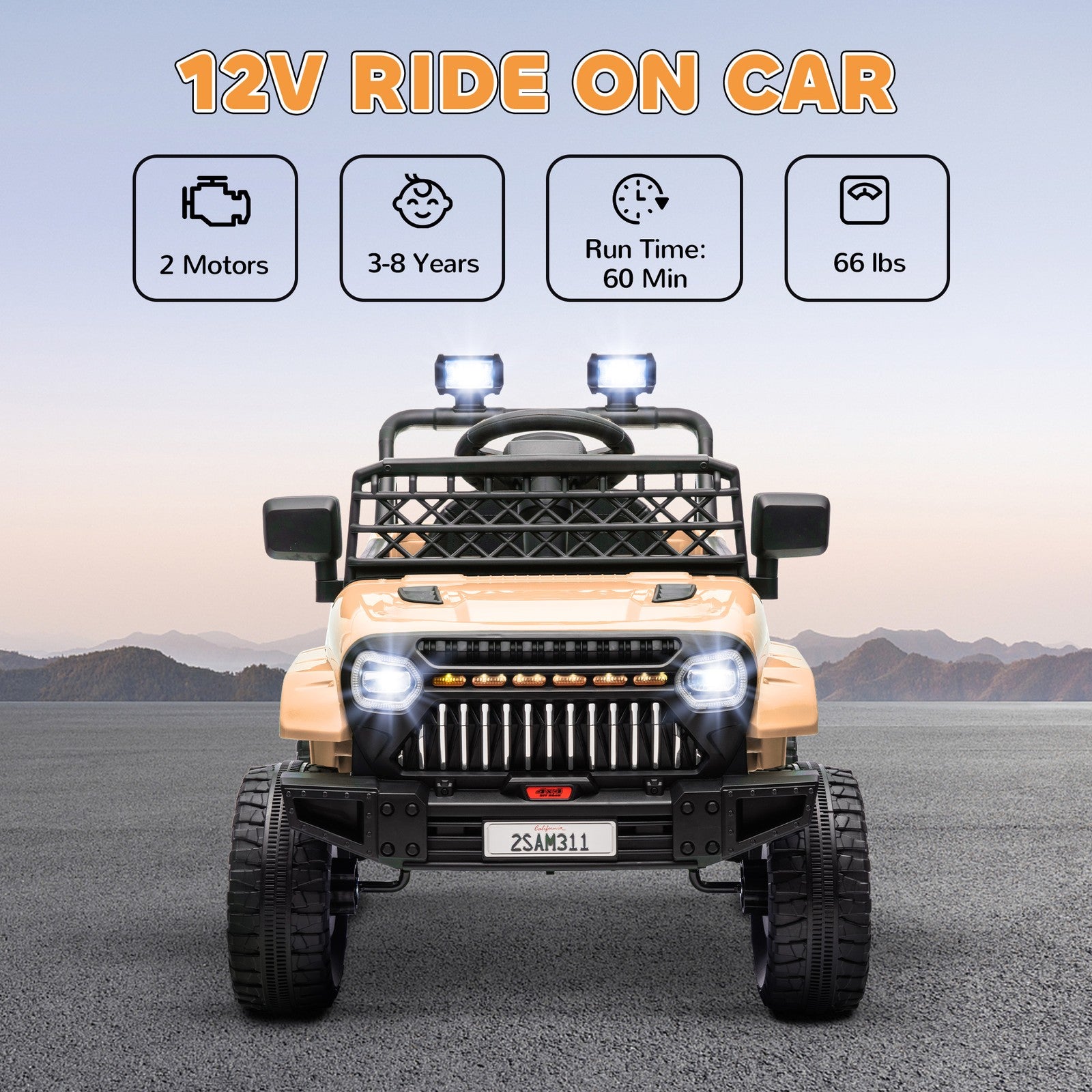 12V Ride-On Truck with Spring Suspension, Remote Control, Khaki Trend Times 4