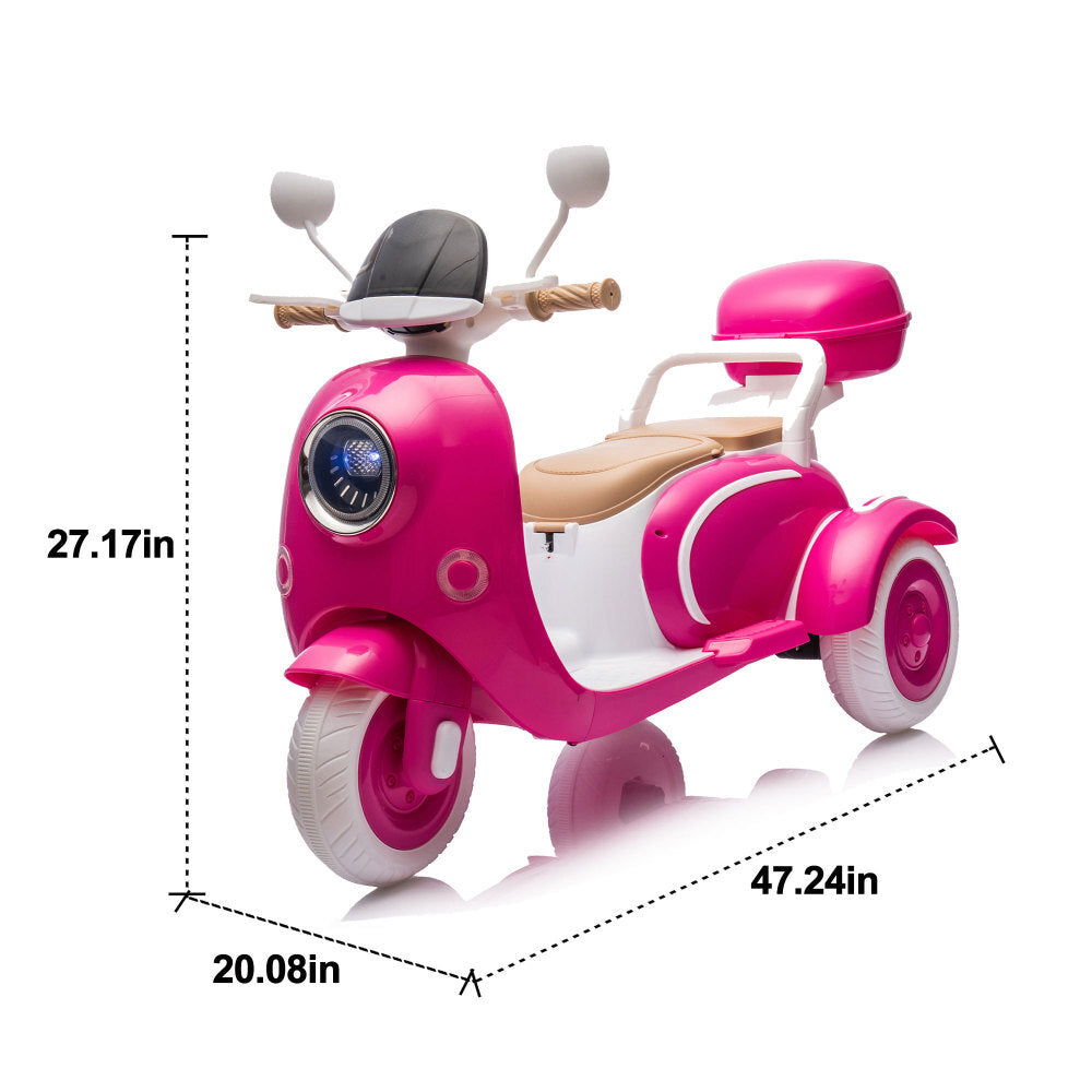 12V Red Rose Three-Wheel Electric Motorcycle with Flip Backseat for Adults Trend Times 1