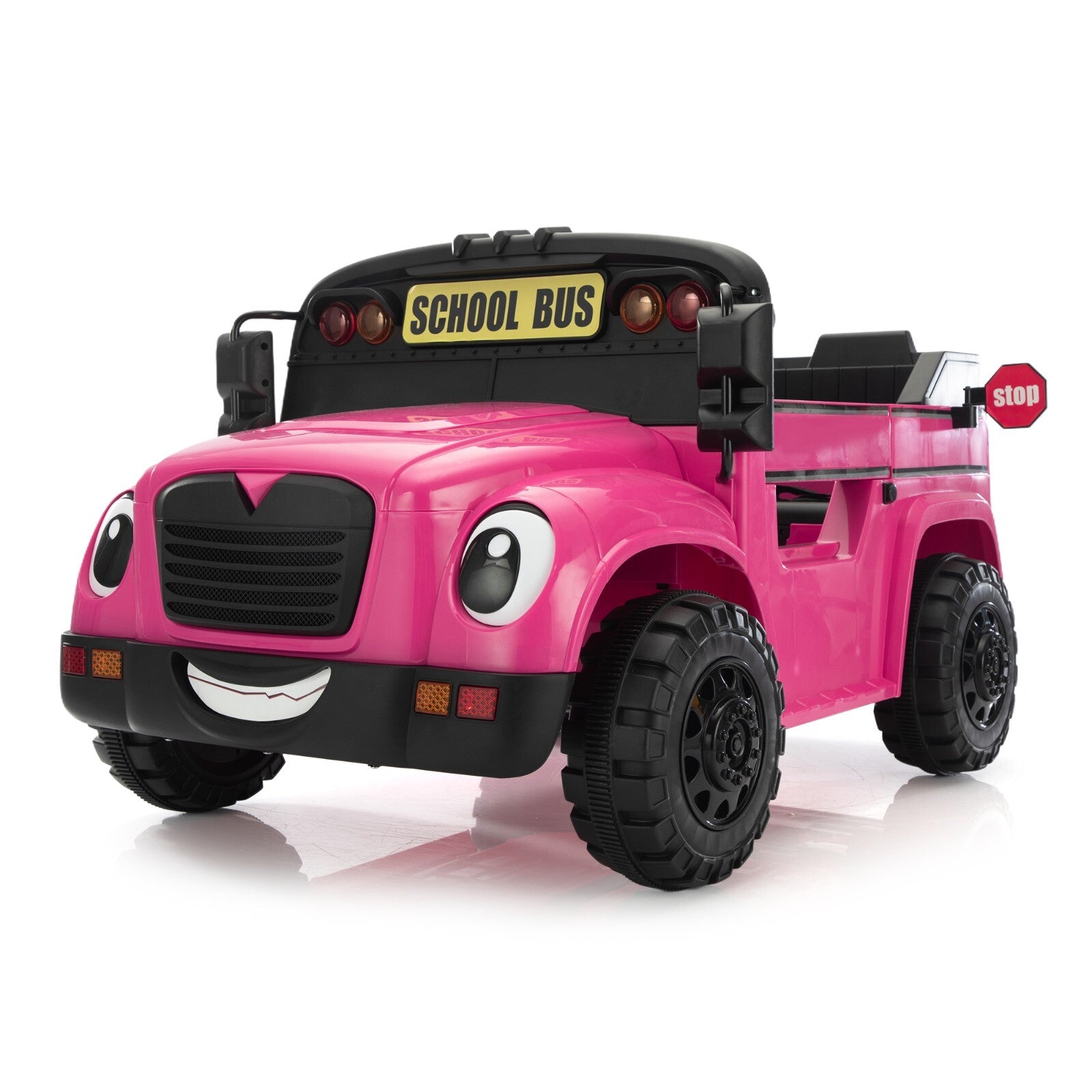 12V Kids School Bus Ride-On Toy with 1 Seat, Remote Control, LED Lights, and Power Display Trend Times 2