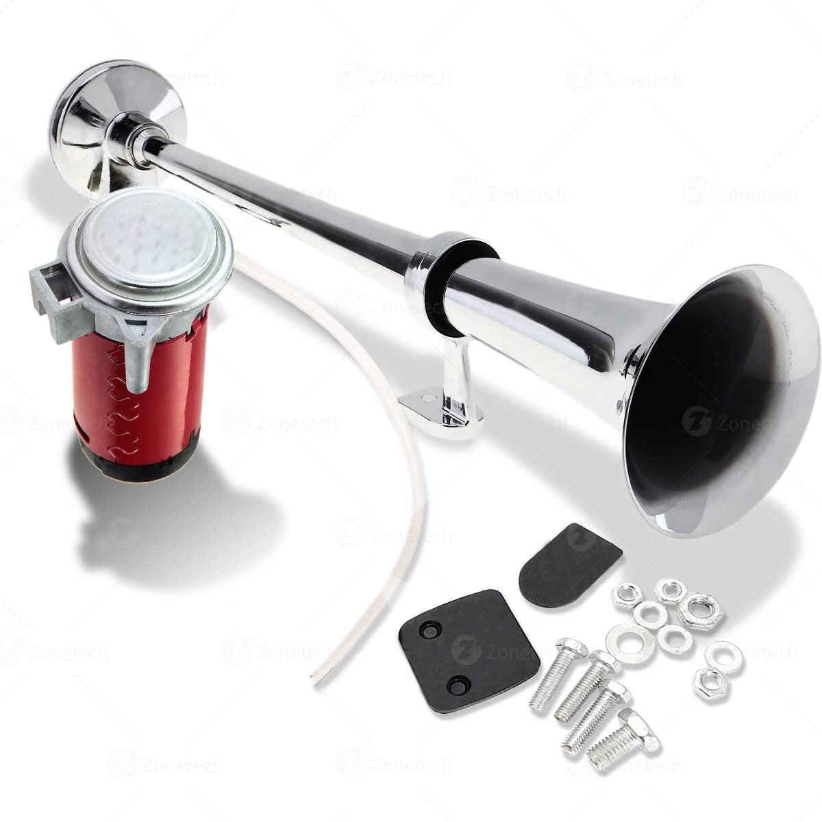 12V Single Trumpet Air Horn Silver with Premium Quality Alarm and Relay Included Trend Times 0