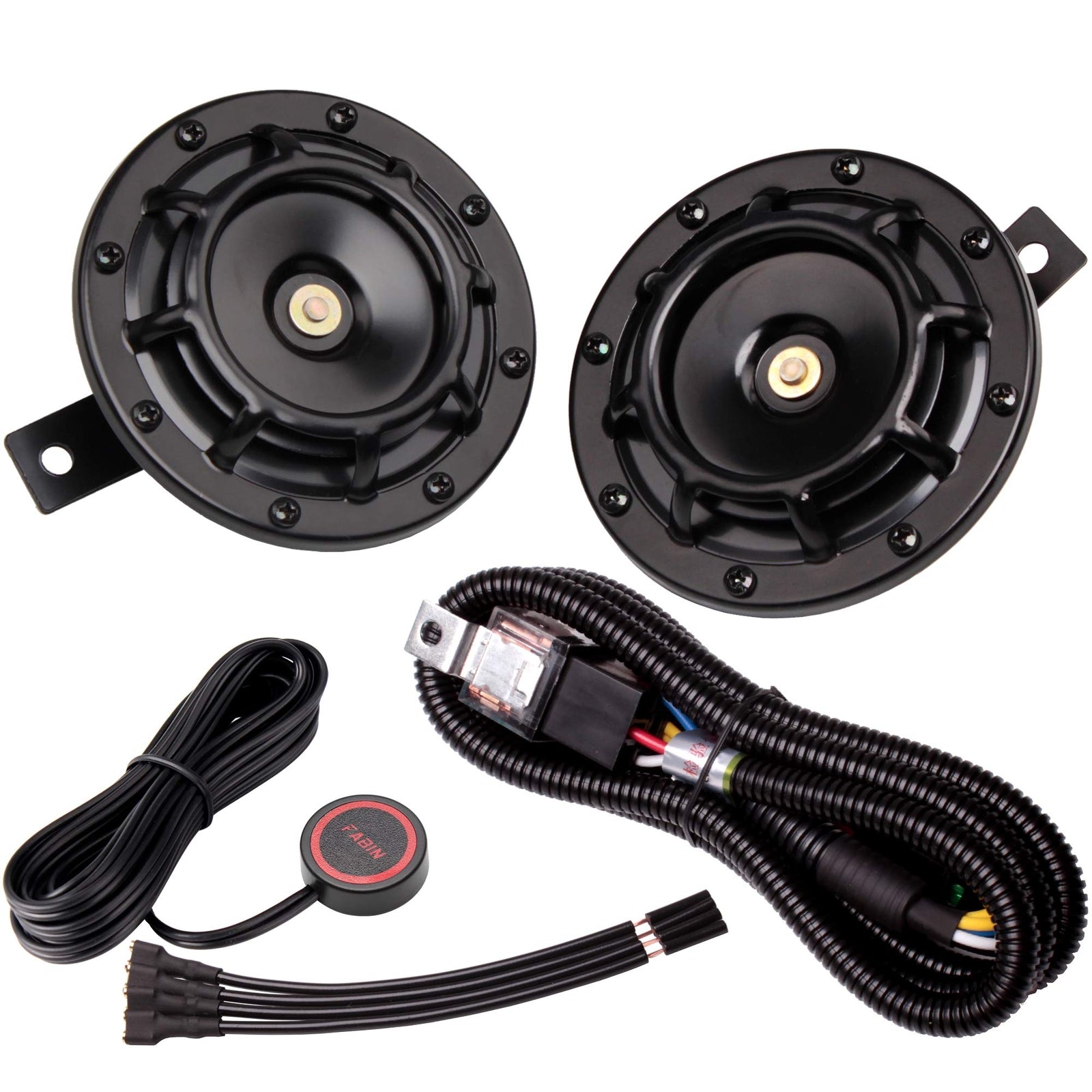 12V Supertone Car and Truck Horn Kit with Wire and Button Black High Low Tone Trend Times 0