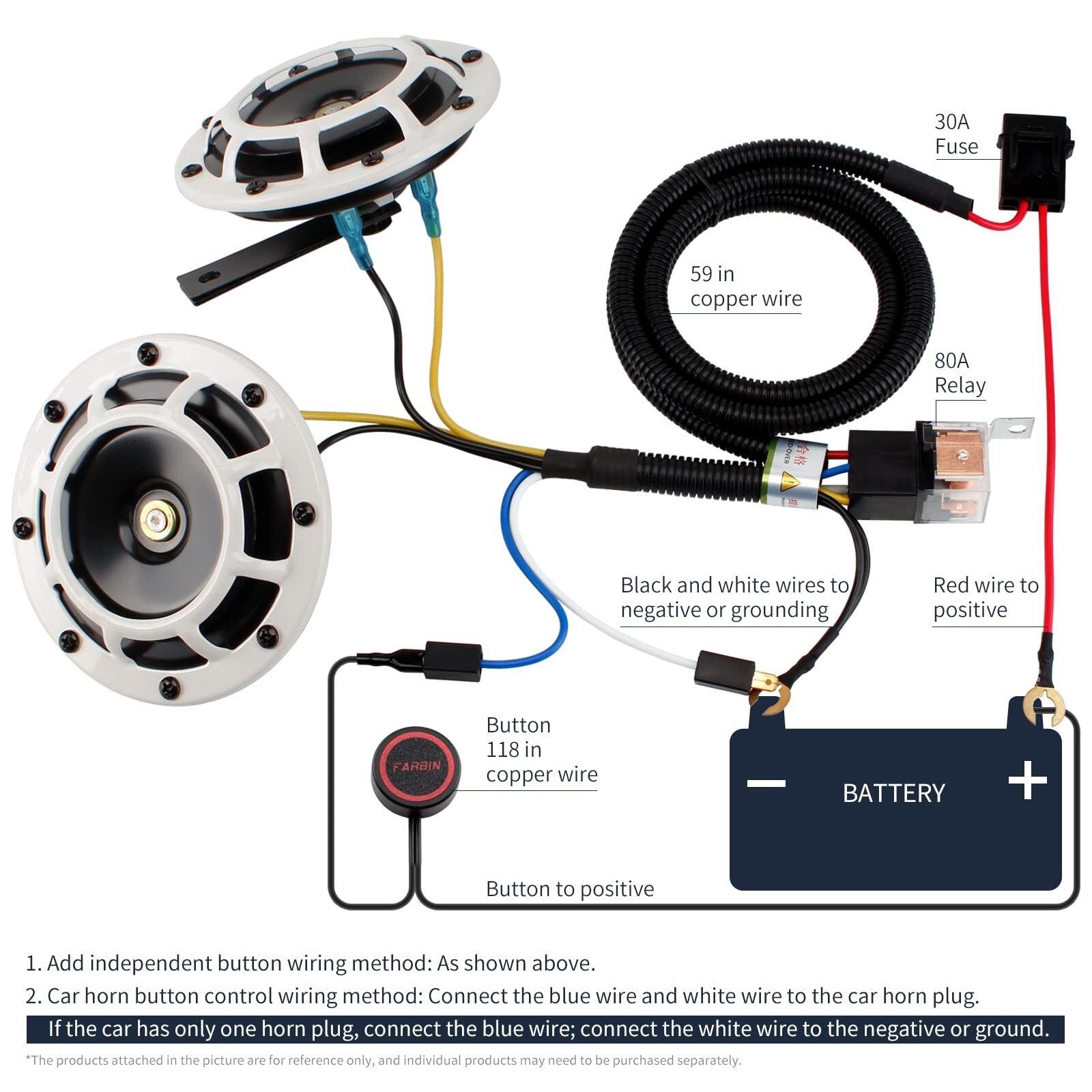 12V Supertone Horn Kit with Wire and Button High Low Tone for Car and Truck Trend Times 6