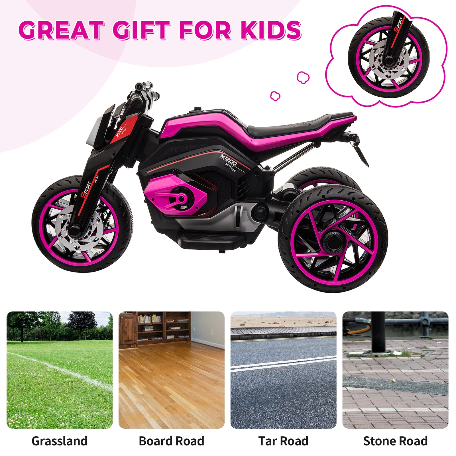 12V Kids Electric Three-Wheel Ride-On Motorcycle with Horns and LED Lights Trend Times 8
