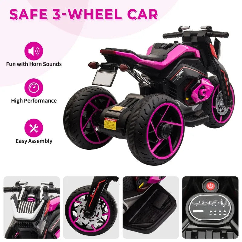 12V Kids Electric Three-Wheel Ride-On Motorcycle with Horns and LED Lights Trend Times 5