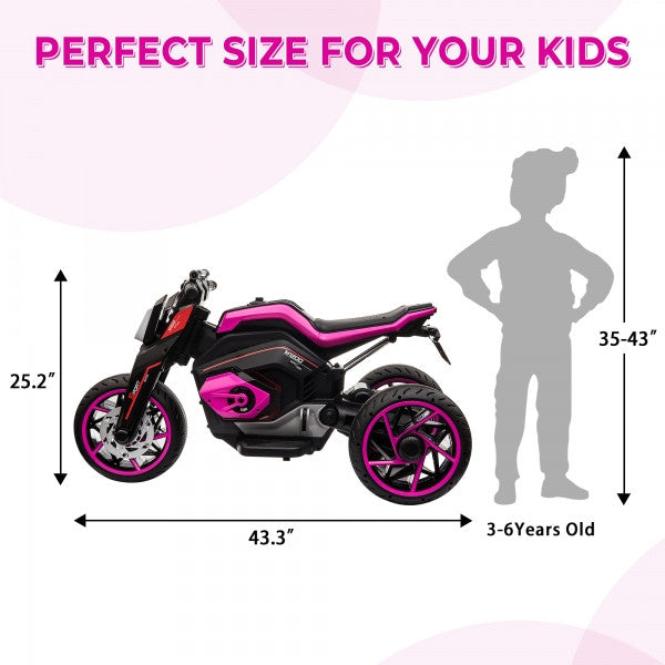 12V Three-Wheeled Battery-Powered Motorcycle with LED Lights and Horn for Kids Ages 3-8 Trend Times 12