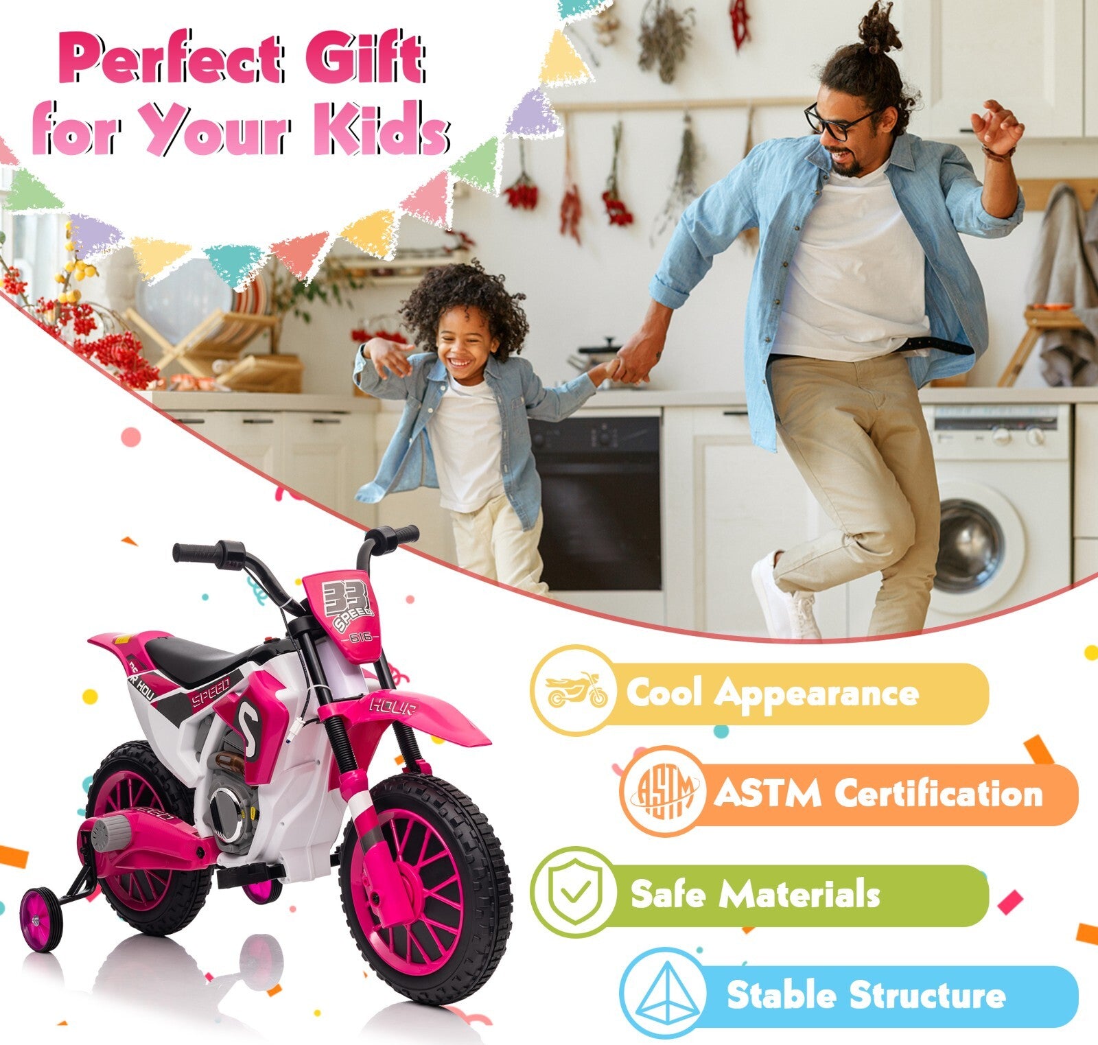 12V Electric Battery-Powered Kids Motorcycle Ride-On Toy with 2-Speed Settings Trend Times 15