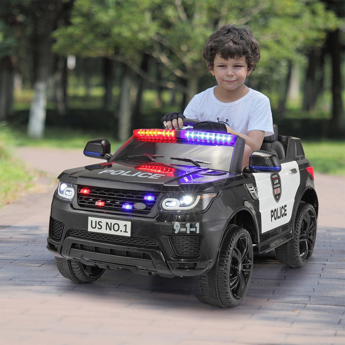 12V Kids Ride-On Police Car with Lights, Sounds, and Remote Control Trend Times 12