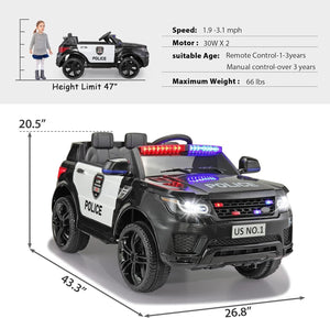 12V Kids Ride-On Police Car with Lights, Sounds, and Remote Control Trend Times 7