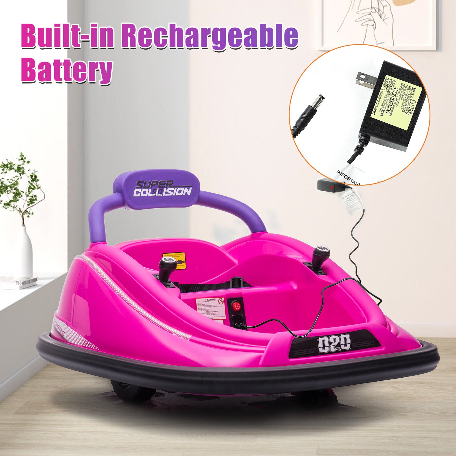12V Toddler Electric Ride-On Bumper Car with Remote Control and 360° Rotation Trend Times 3