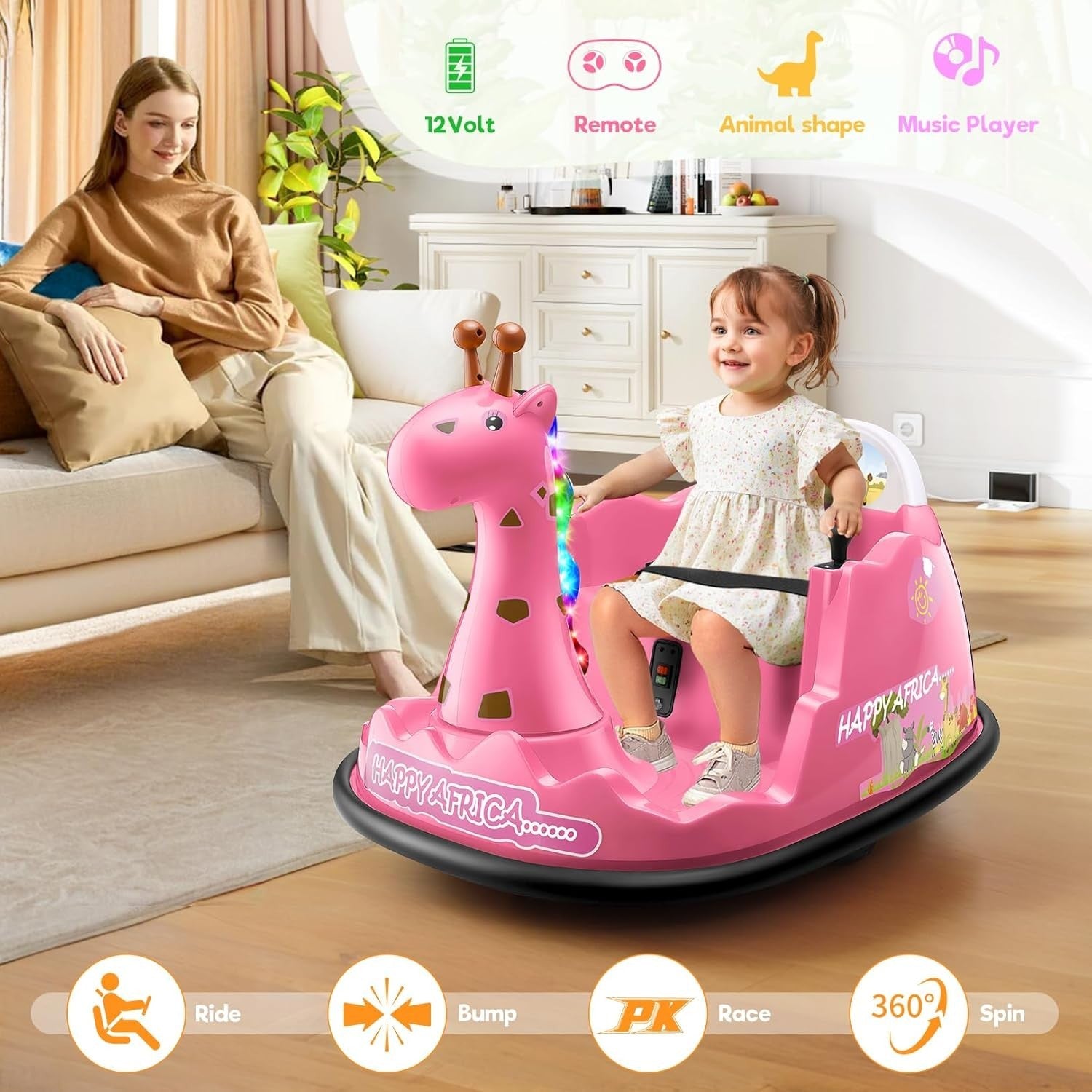 12V Electric Toddler Bumper Car with Parental Remote Control for Ages 18 Months to 6 Years Trend Times 5