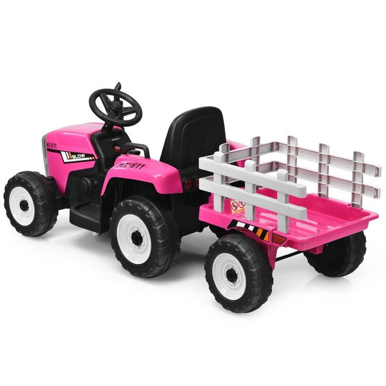 12V Toddler Ride-On Tractor with Large Trailer and 3-Gear Shift Ground Loader Toy for Kids Trend Times 6