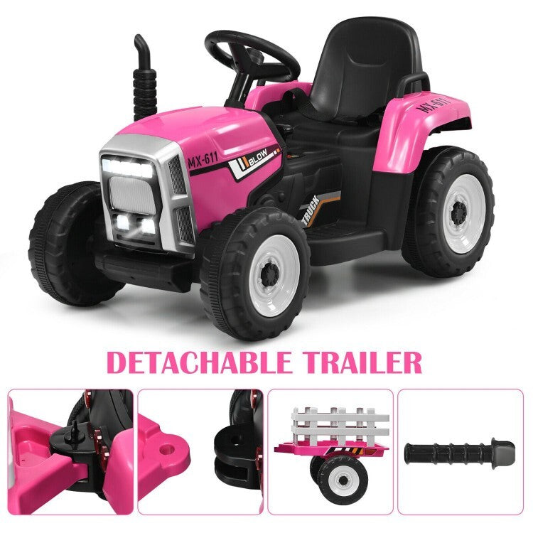 12V Toddler Ride-On Tractor with Large Trailer and 3-Gear Shift Ground Loader Toy for Kids Trend Times 7