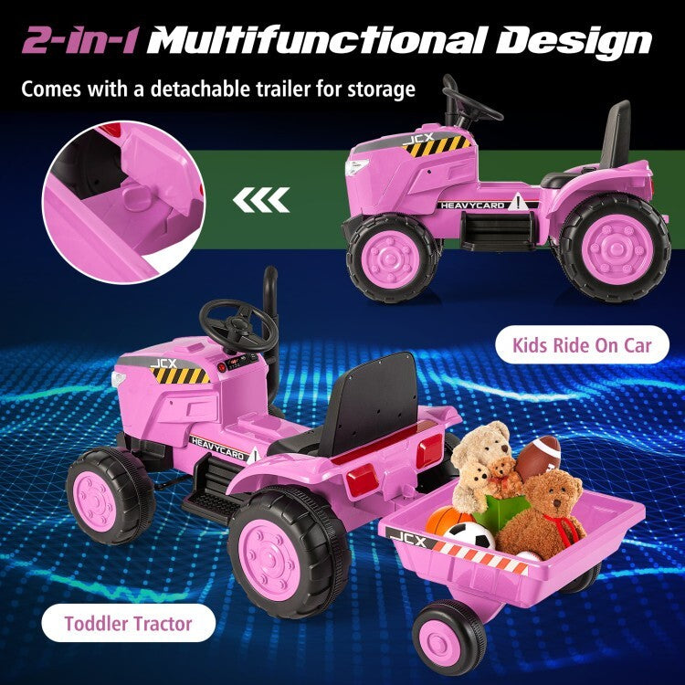 12V Toddler Ride-On Tractor Toy with Remote Control and Detachable Storage Trailer Trend Times 4