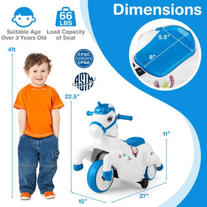 12V Unicorn Ride-On Toy for Kids with Training Wheels and Horse Riding Mode Trend Times 3
