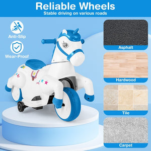 12V Unicorn Ride-On Toy for Kids with Training Wheels and Horse Riding Mode Trend Times 6