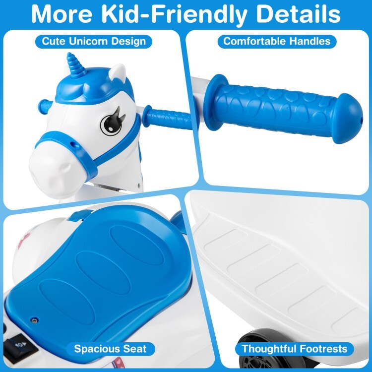 12V Unicorn Ride-On Toy for Kids with Training Wheels and Horse Riding Mode Trend Times 8